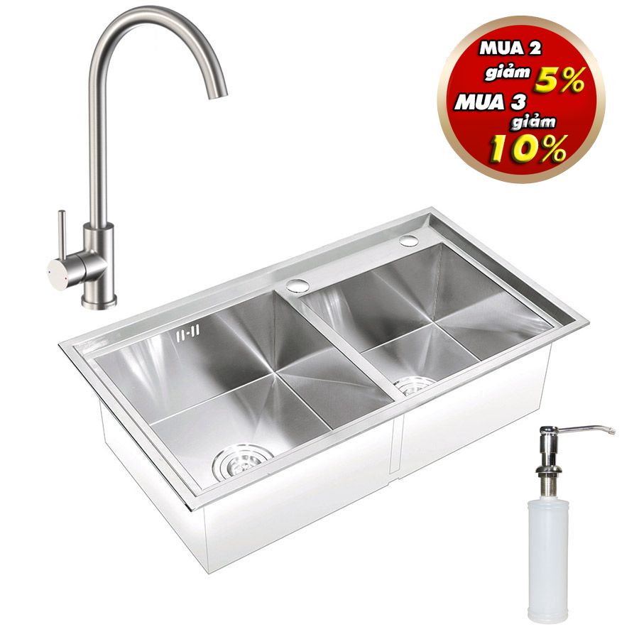 Chậu rửa chén inox sus 304 eurolife c1 + vòi rửa chén nóng lạnh inox sus 304 nguyên khối eurolife el-t003 + bình xịt nước rửa chén eurolife c11