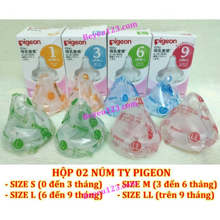 1-2 núm ti silicone pigeon - phụ kiện thay thế bình sữa cổ rộng - size s, m, l, ll hot