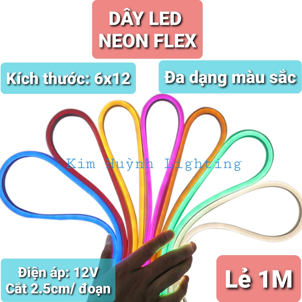 Dây đèn led neon flex (6x12)mm DC 12V uốn chữ chống nước, giá bán cho 1m chưa gồm nguồn điện 12V và phụ kiện