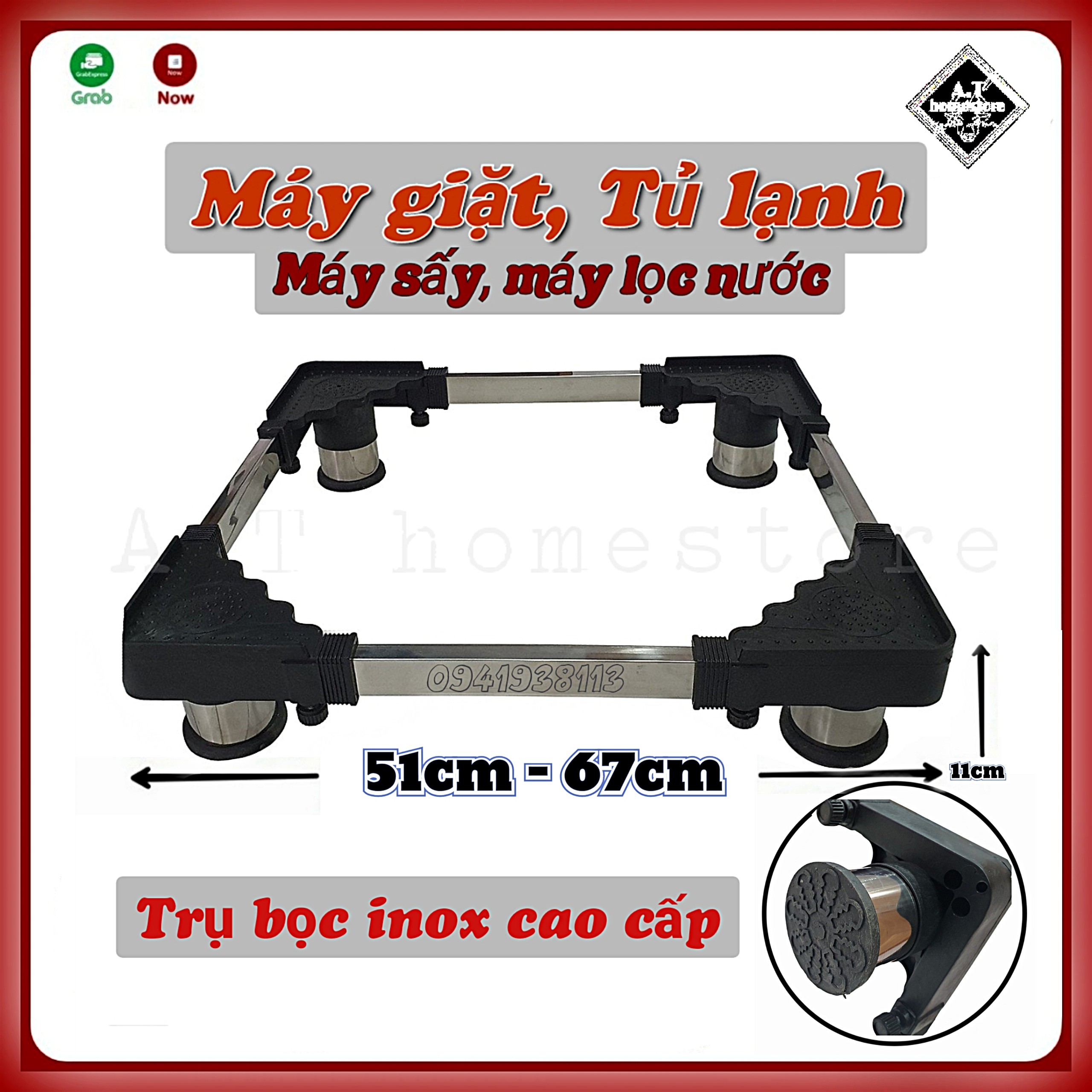 Chân đế máy giặt, kệ máy giặt cửa ngang, Chân kê tủ lạnh đa năng trụ bọc inox điều chỉnh kích thước