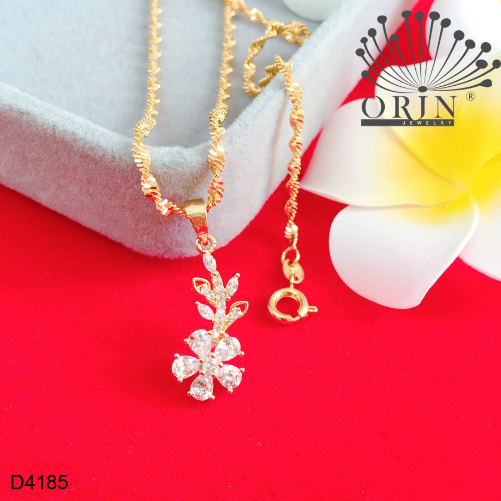 Dây chuyền nữ dạng xoắn mặt cành hoa nhỏ đính đá thiết kế bền màu đẳng cấp Orin D4185 - Long Tien