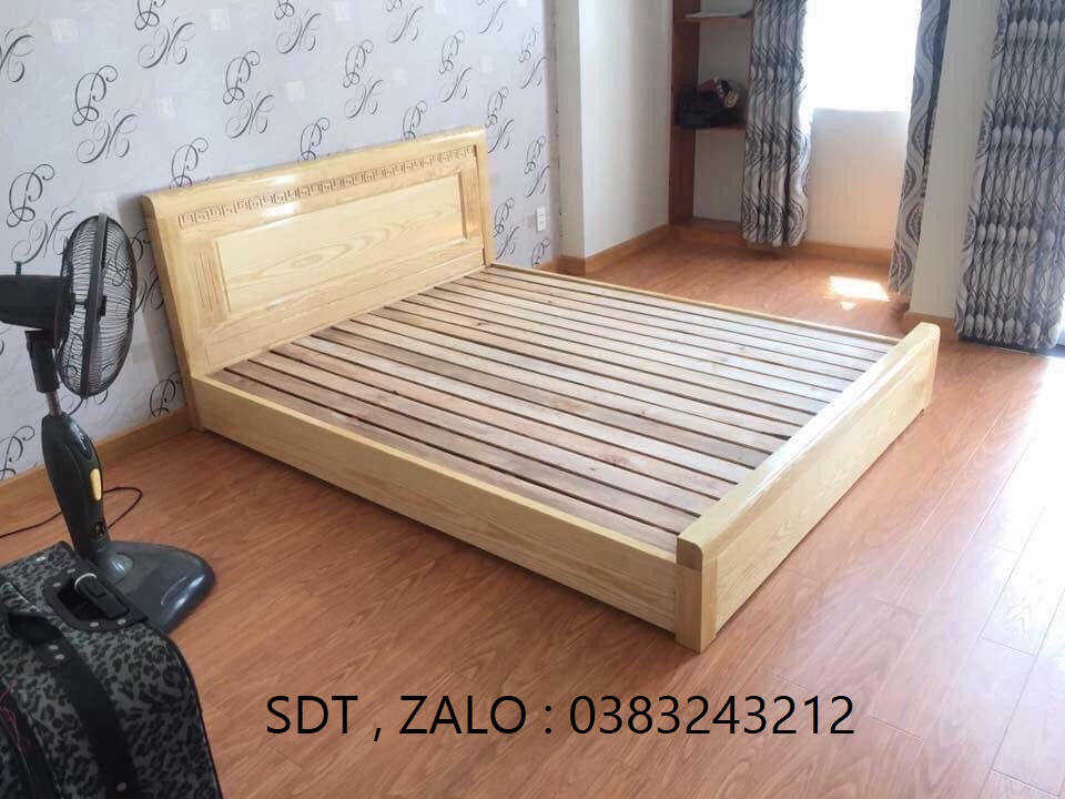 giường ngủ gỗ sồi 1m6,1m8x2m chân ngắn gỗ sồi phòng ngủ