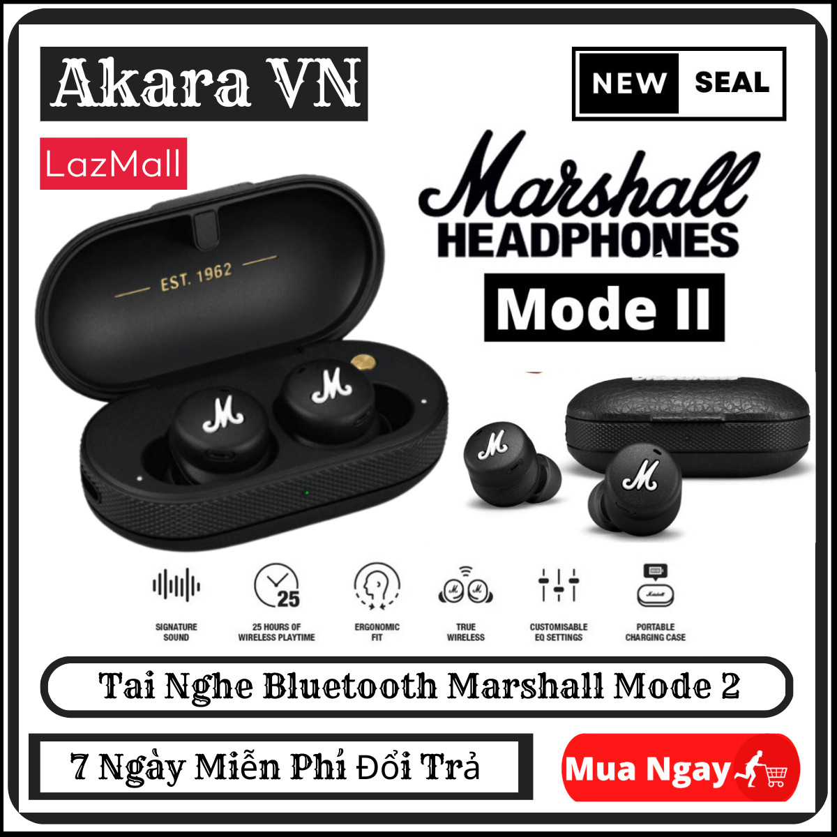 HCM  Tai Nghe Nhét tai Mode 2 , Tai nghe Bluetooth True Wireless Marshall