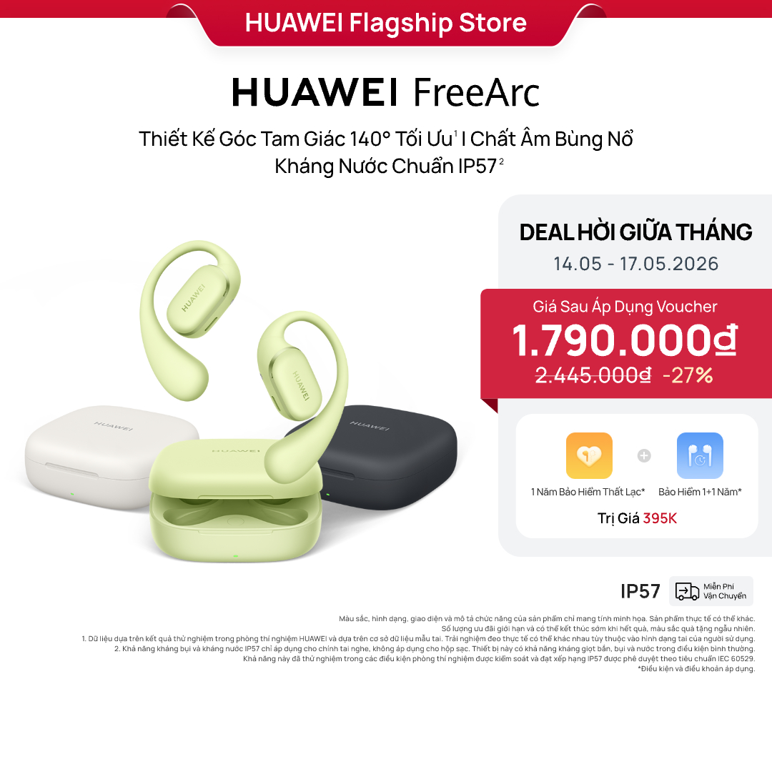 Tai nghe HUAWEI FreeArc | Thiết Kế Góc Tam Giác 140° Tối Ưu | Chất Âm Bùng Nổ | Kháng Nước Chuẩn IP57