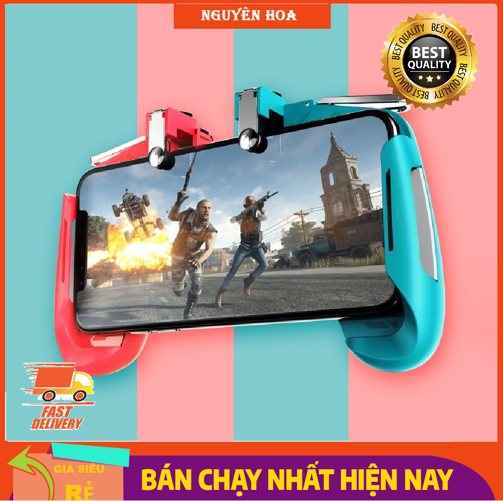Tay cầm chơi game trên điện thoại kèm nút trigger chơi PUBG mobile ROS FREEFIRE AK16, Máy Chơi game, Nút bấm chơi game - Tặng chảo sắt PUBG