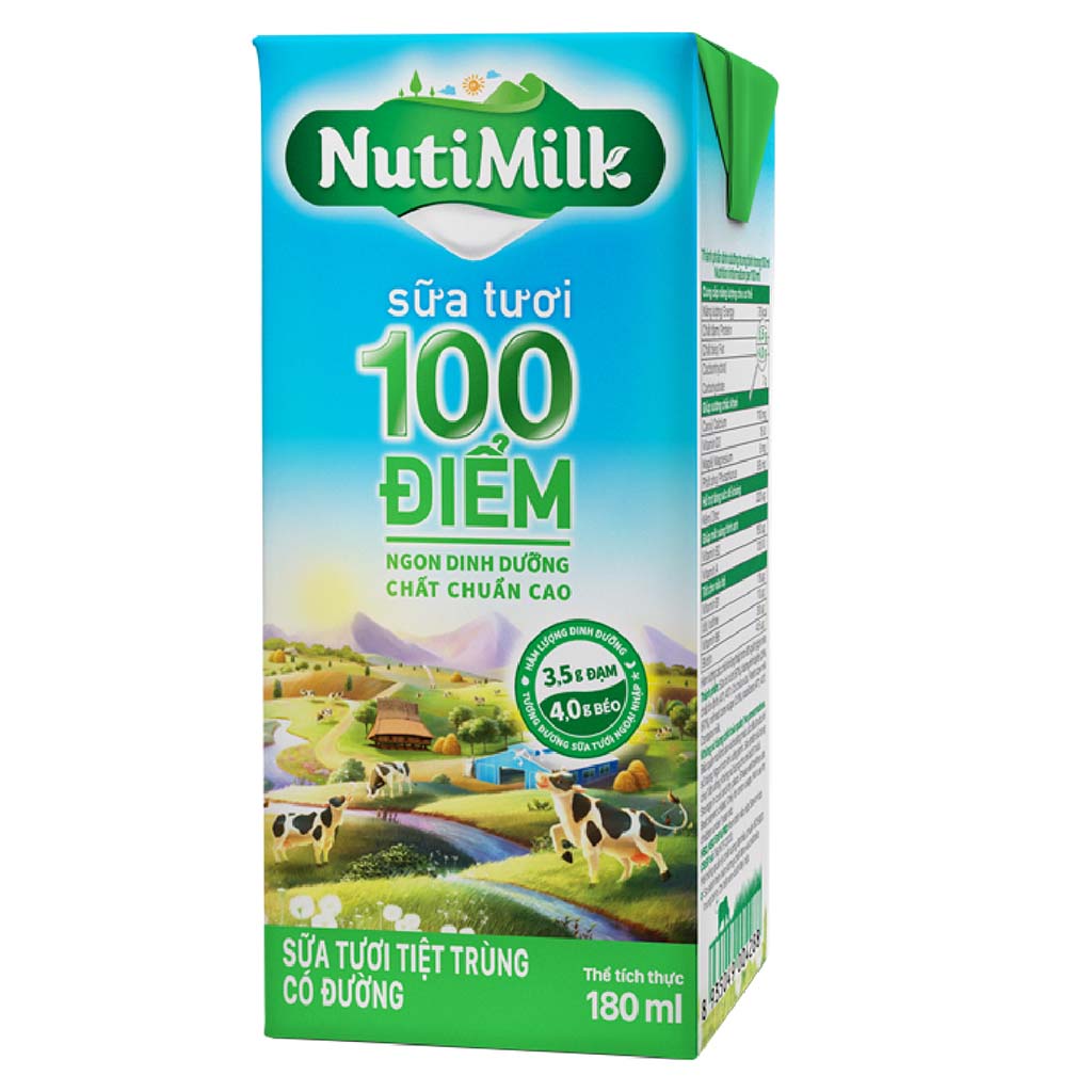 Sữa tươi tiệt trùng 100 điểm có đường nutimilk 180ml-pupstore