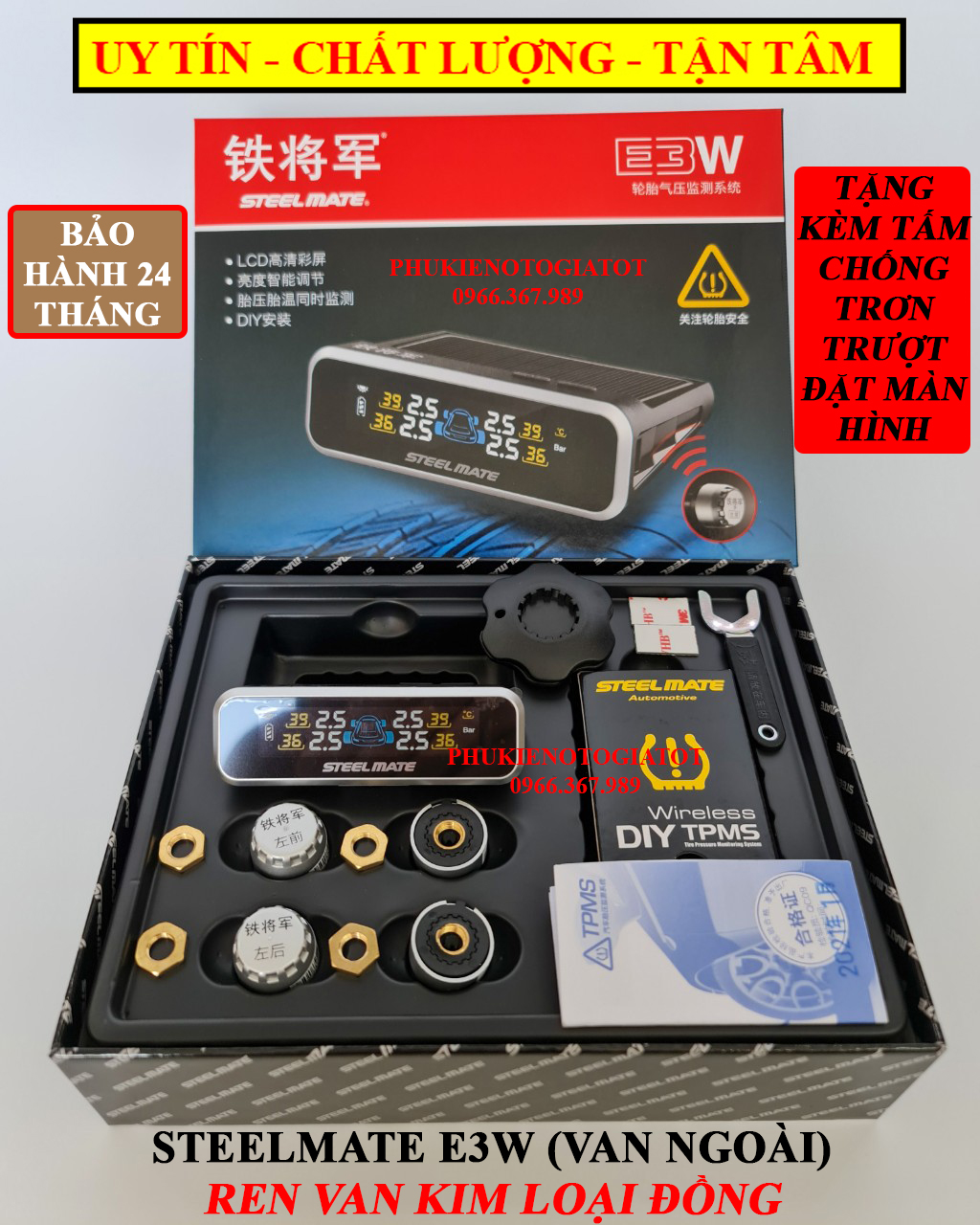 Cảm biến áp suất lốp STEELMATE E3W van ngoài chính hãng