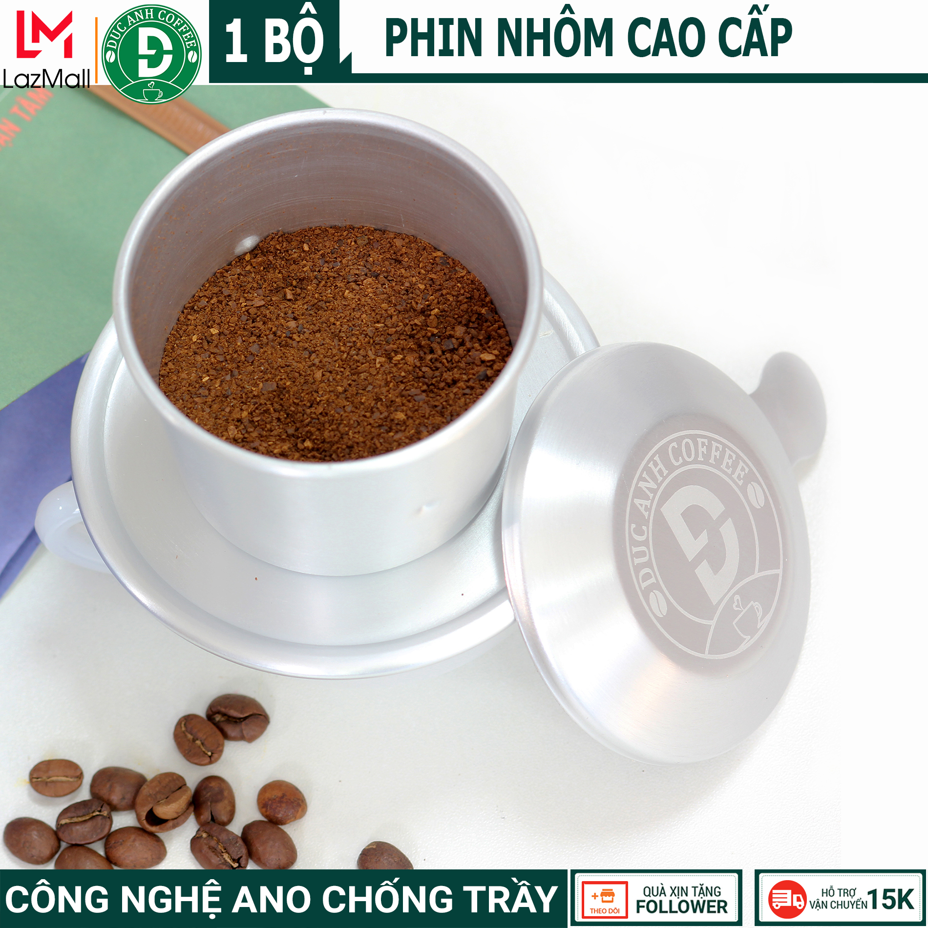 Phin nhôm cao cấp chuyên pha cà phê rang mộc nguyên chất - công nghệ xi Anodizing chống trầy độc quyền DUC ANH COFFEE bảo đảm an toàn sức khỏe cho người sử dụng