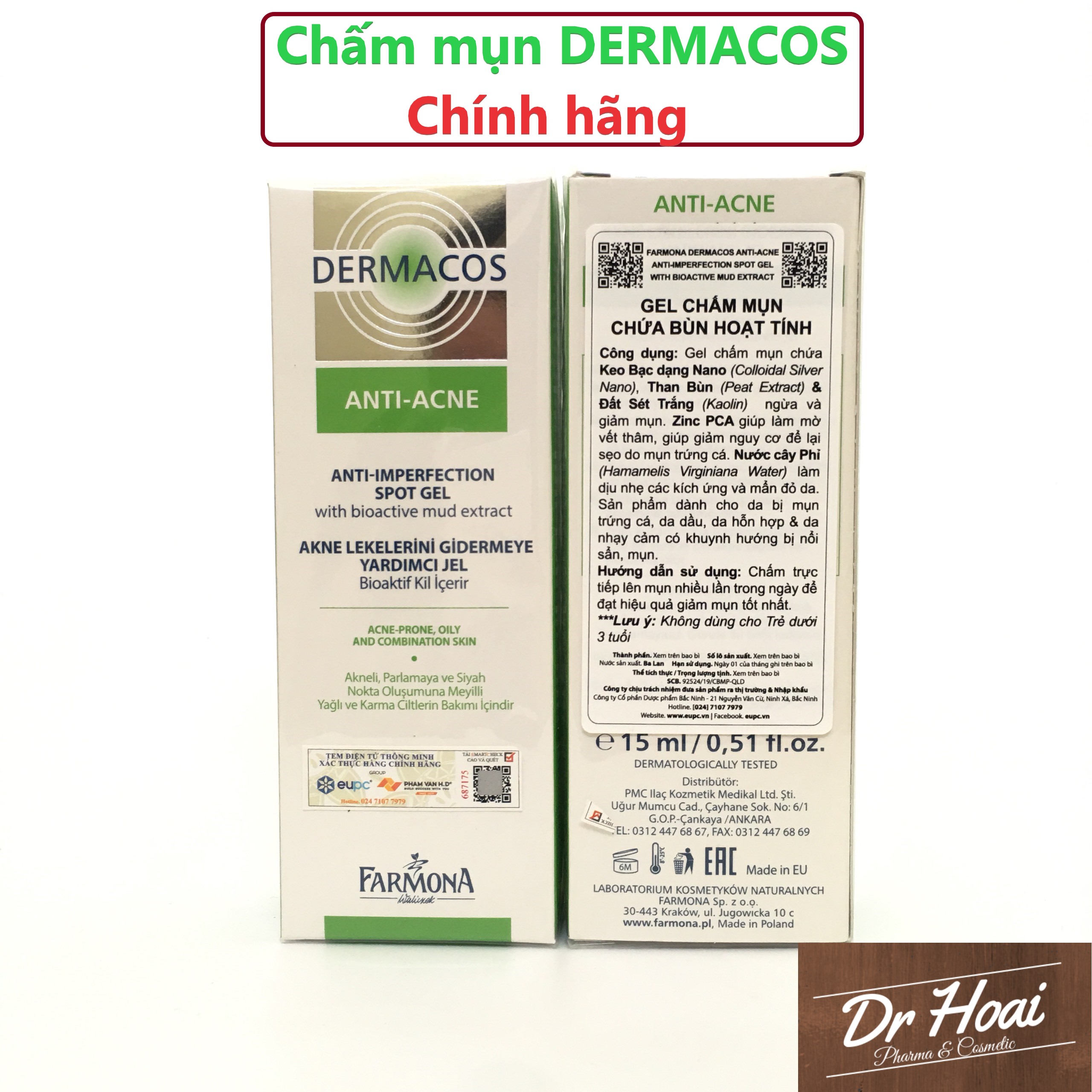 Gel chấm mụn farmona dermacos anti acne imperfection spot gel - kem giảm mụn, chứa bùn