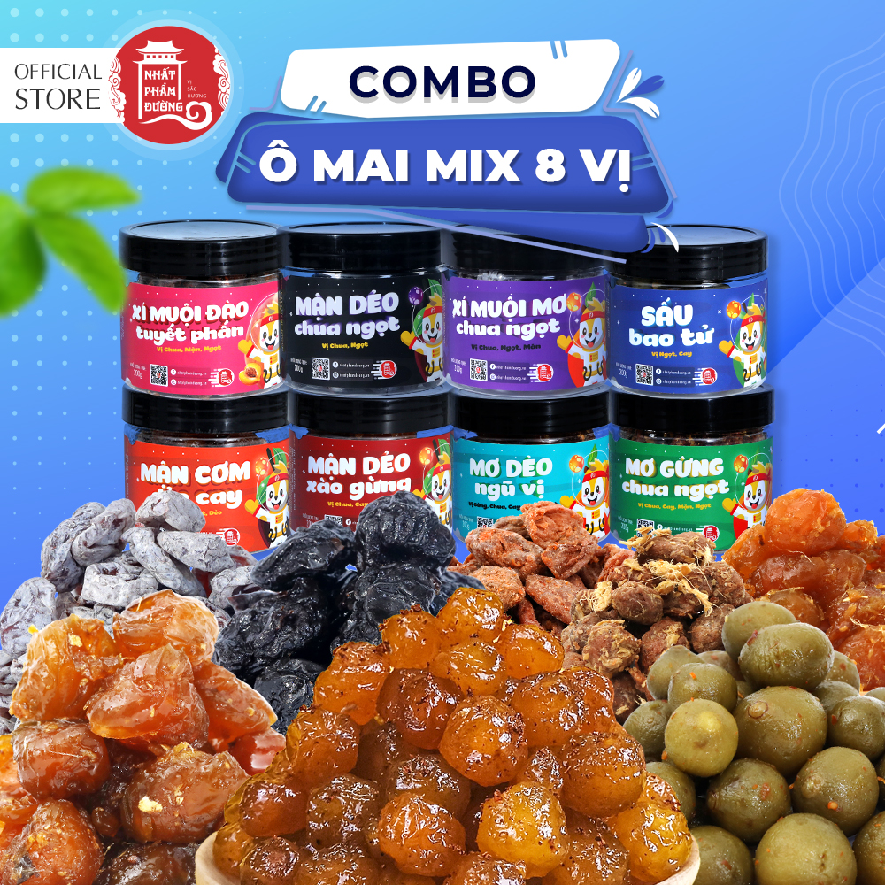 Combo 8 hộp ô mai mix vị Nhất Phẩm Đường các loại ô mai mận, mơ, đào, sấu