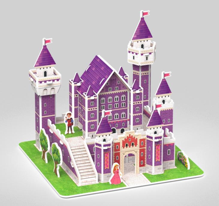 Mh nhà màu tím bộ đồ chơi lắp ghép xếp hình lắp ghép mô hình ngôi nhà 3d