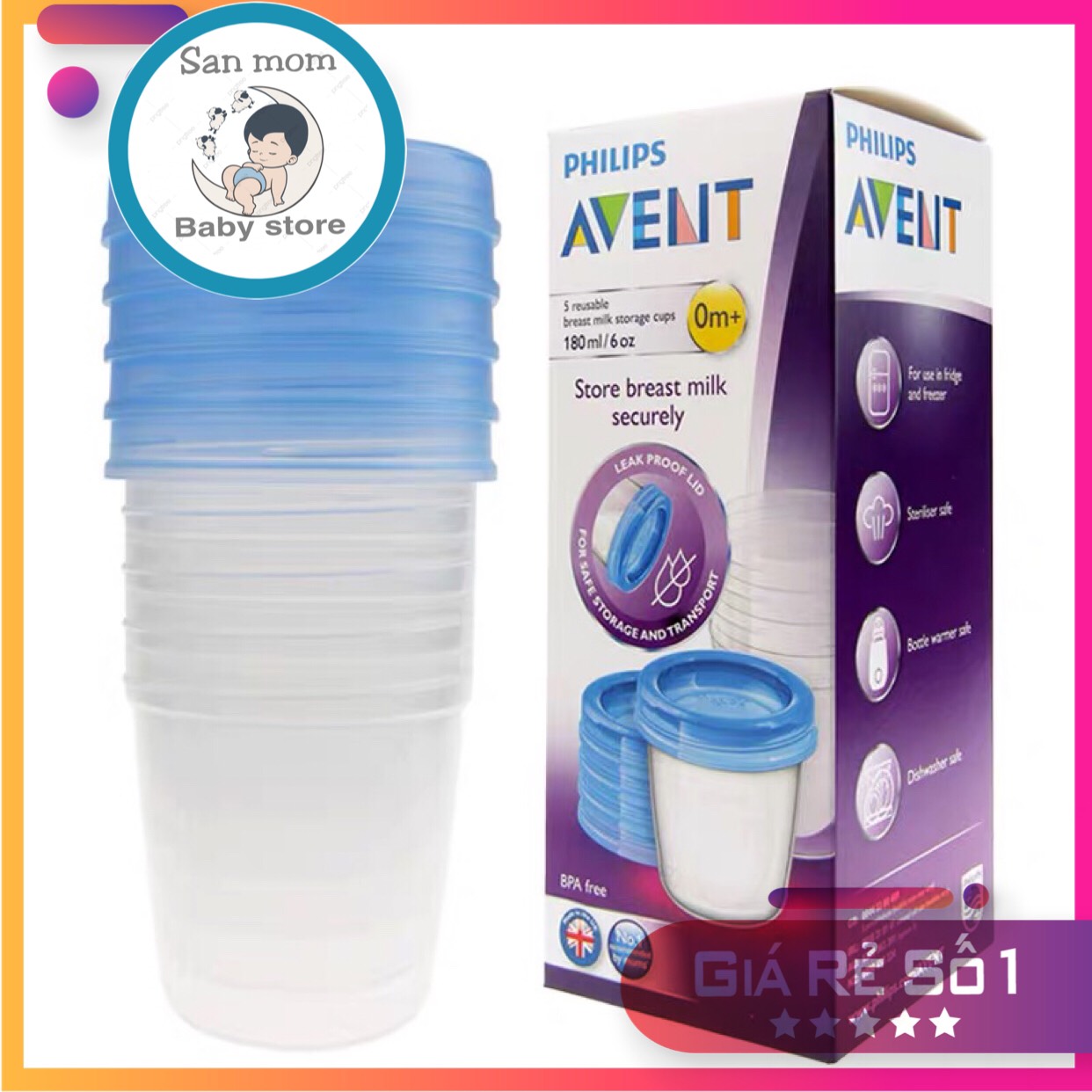 Cốc Trữ Sữa Avent  Dụng Cụ Trữ Sữa Avent 240ml Chính Hãng Philip Avent Có Thể Trữ Thức Ăn Qua Đêm