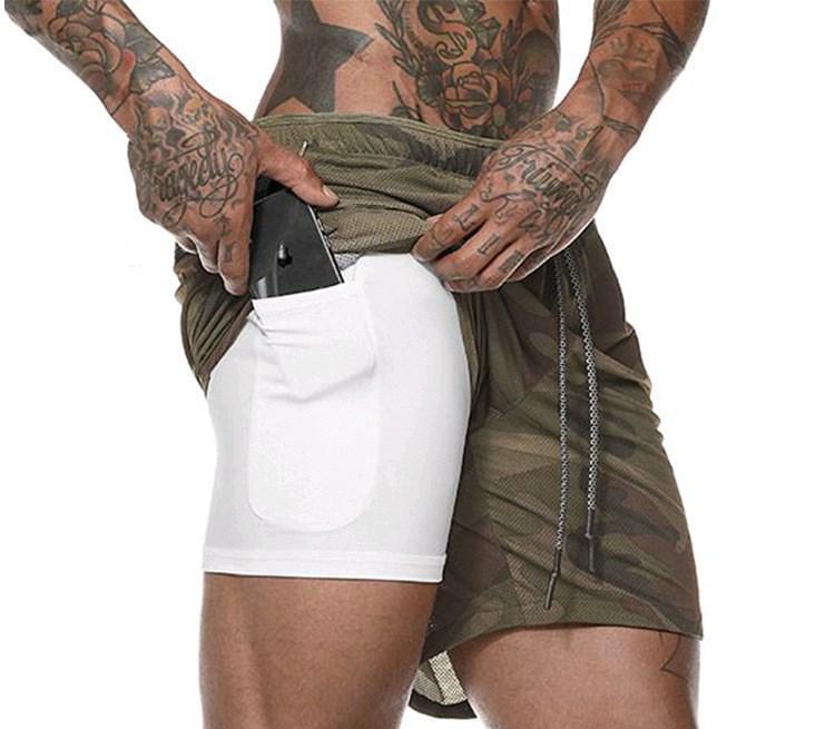 Quần đùi gym 2 lớp có lót quần legging, Quần short thể thao, Quần legging nam liền quần đùi tập gym 