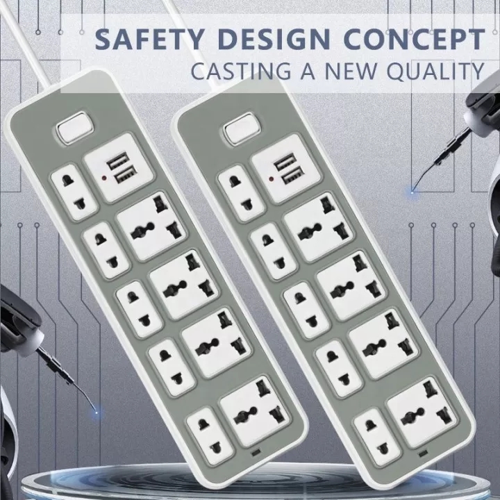Ổ power plug smart 5 plugs 2 ports USB charger 9 universal socket wire long 1.8 meters-drive electric multi-purpose have switch intelligent electric power plug anti-shock ổ chịu tải 2000W，plug multi-purpose