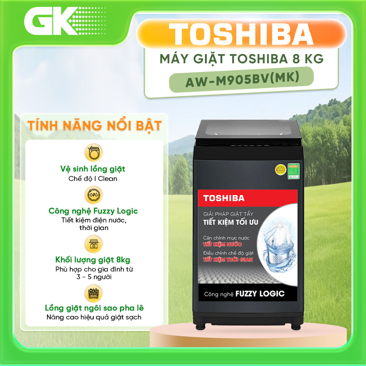 Máy giặt Toshiba 8 kg AW-M905BV(MK) - Nắp kính cường lực bo tròn với hỗ trợ đóng chậm - Thiết kế san