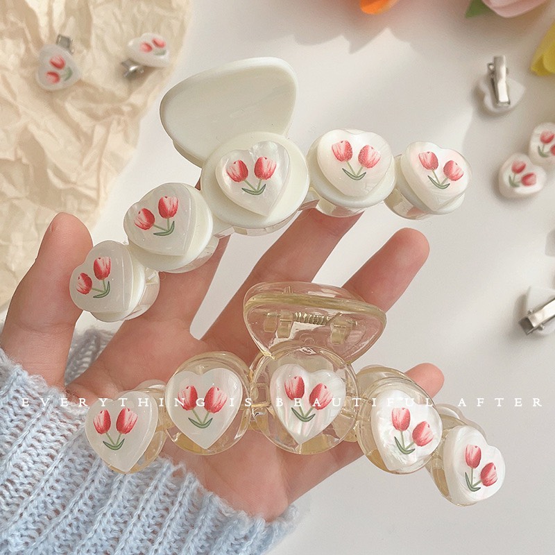 🌼 𝑭𝑹𝑬𝑬𝑺𝑯𝑰𝑷 🌼 Kẹp tóc nhựa trong suốt đính charm trái cây cherry dâu charm hoa