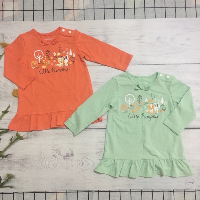 Áo phông dài tay bé gái Canifa họa tiết vườn cây cho bé 6-9 tháng