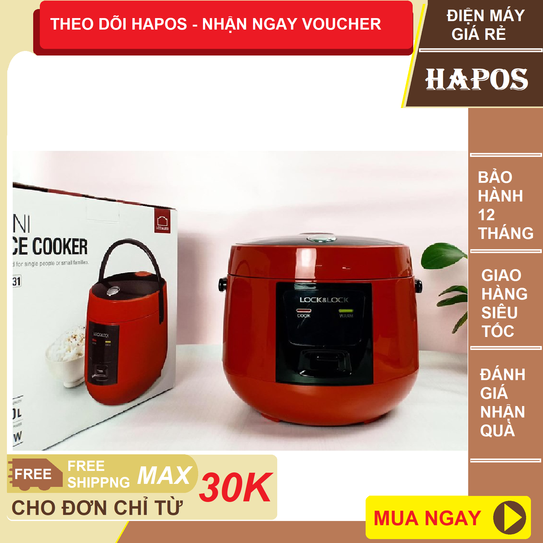 Nồi Cơm Điện Lock&Lock EJR431 Dung Tích 1L Tặng Bộ 3 Hộp Nhựa Đựng Thực Phẩm