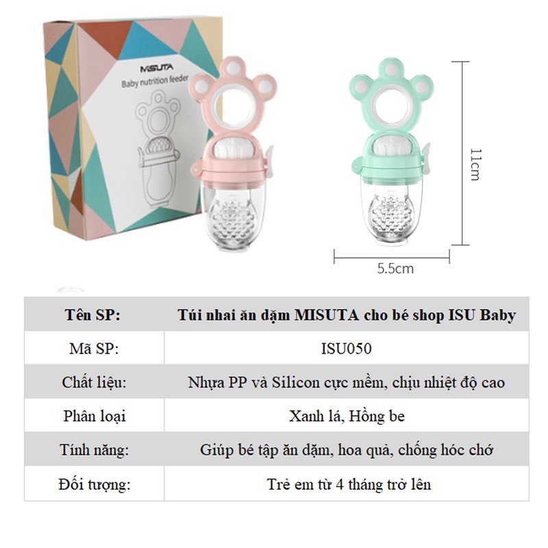 Túi nhai ăn dặm cao cấp Misuta, túi nhai hoa quả chóng hóc cho bé từ 4m+