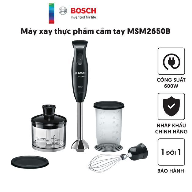 MÁY XAY CẦM TAY BOSCH MSM2650B CLEVERMIXX 600W MÀU ĐEN, Công suất 600W