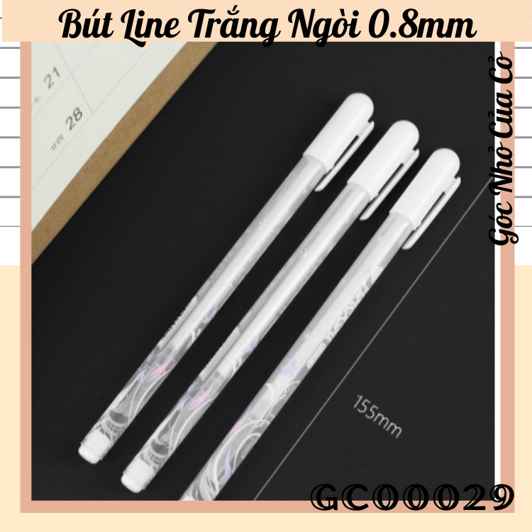 Bút line Trắng ngòi 0.8mm tạo hiệu ứng hắt sáng, vẽ doodle trên giấy đen, tạo điểm sáng cho mắt, môi H0065