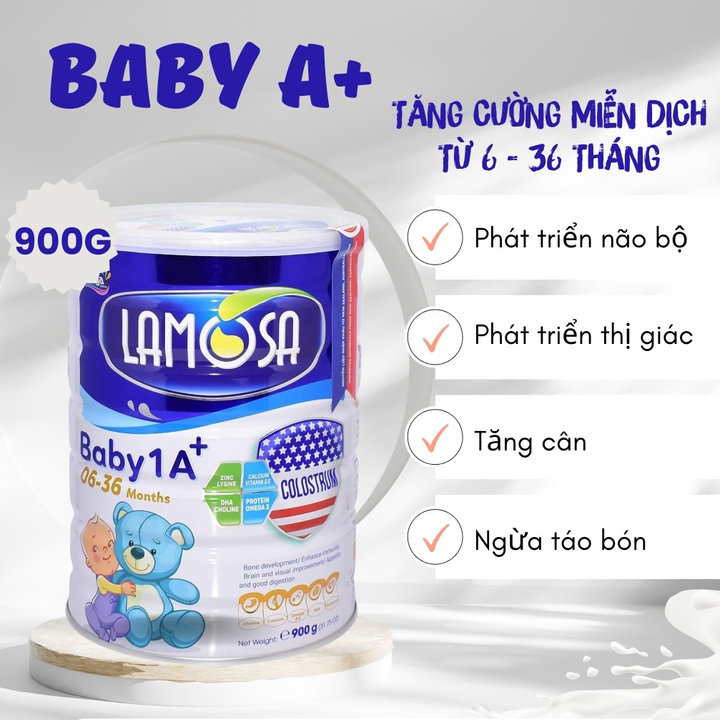 LAMOSA - [HÀNG XUẤT KHẨU] SỮA BỘT BABY A+ TĂNG CƯỜNG HỆ MIỄN DỊCH CHO TRẺ TỪ 06-36 THÁNG TUỔI 900GR