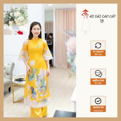 Áo dài tay lỡ nữ áo dài cách tân nữ in hoa sen đính kết tinh tế sang trọng ad36