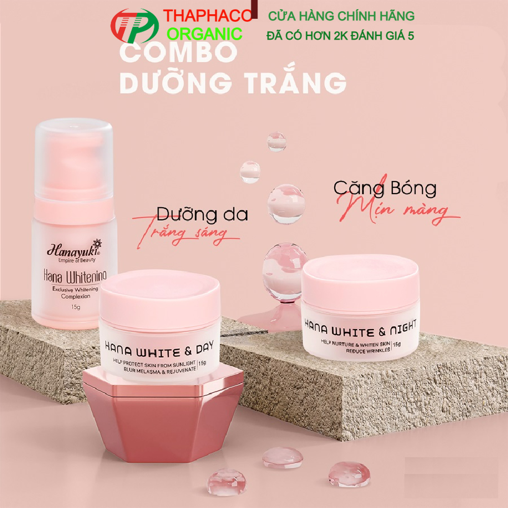 Combo Dưỡng Trắng Da Hanayuki Mini - Hana White Day Mini, Hana White Night Mini, Hana Whitening mini