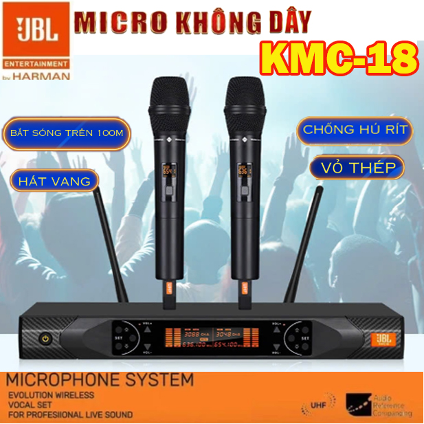 ( PHIÊN BẢN MỚI  NÂNG CẤP SIÊU ĐỈNH ) Micro Karaoke Không Dây JBL KMC 18 - Micro Không Dây Chống Hú Cao Cấp Thế Hệ Mới Sóng Siêu Khỏe, Hát Cực Nhẹ, Tần Số Sóng Ổn Định, Loại Bỏ Tiếng Ồn Tạp Âm- Dùng Cho Karaoke Gia Đình, Dàn Karaoke Kinh Doanh