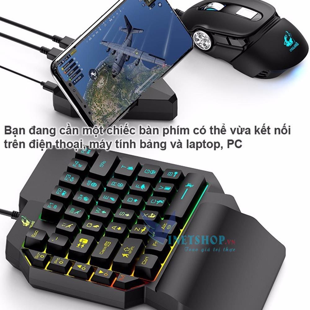 Bàn phím bán cơ một tay free wolf k15 có 39 phím chơi game pubg mobile, rules of survival, free fire trên điện thoại, máy tính bảng, laptop và pc, bảo hành 3 tháng