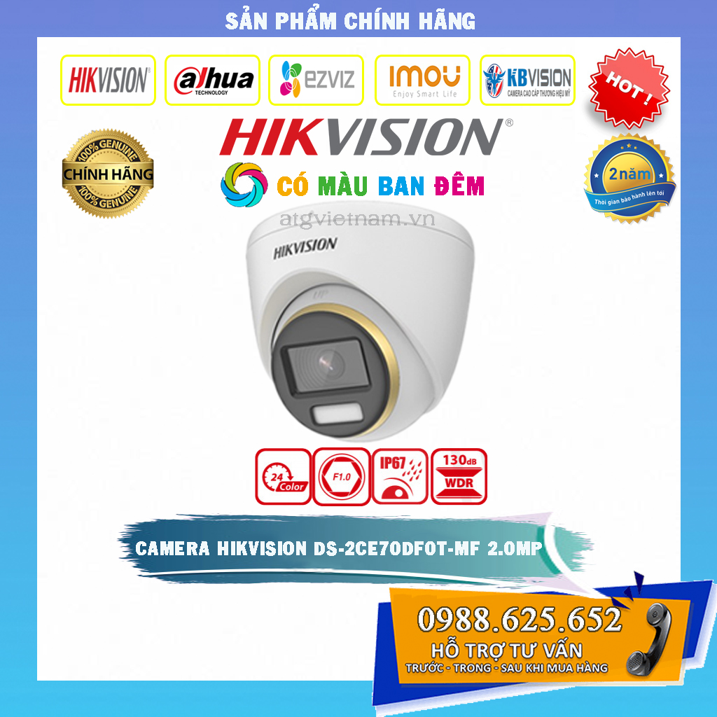 [Siêu phẩm bóng tối] Camera ốp trần Hikvision DS-2CE70DF0T-MF Full HD 1080P - Ban Đêm Có Màu - Hàng chính hãng