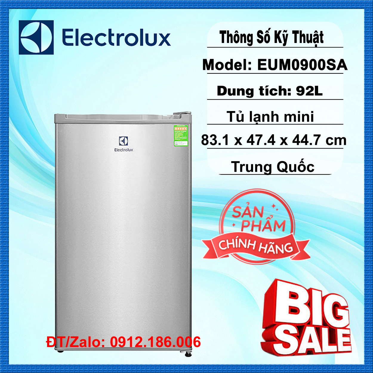 Tủ lạnh mini electrolux eum0900sa 92l - hàng chính hãng
