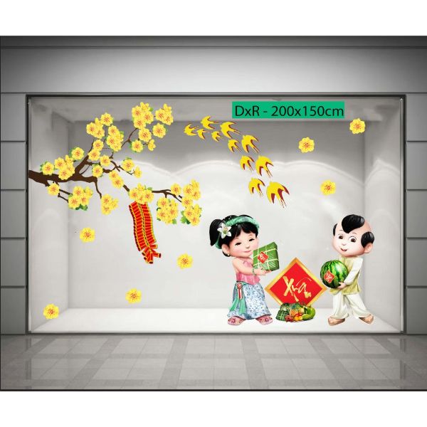 Decal dán kính dán tường trang trí tết xuân nhầm dần