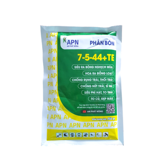 Phân bón lá NPK 7.5.44+TE siêu ra bông đồng loạt, chống rụng trái, nứt trái, thối trái, siêu phì hạt, to trái, to củ, đẹp màu