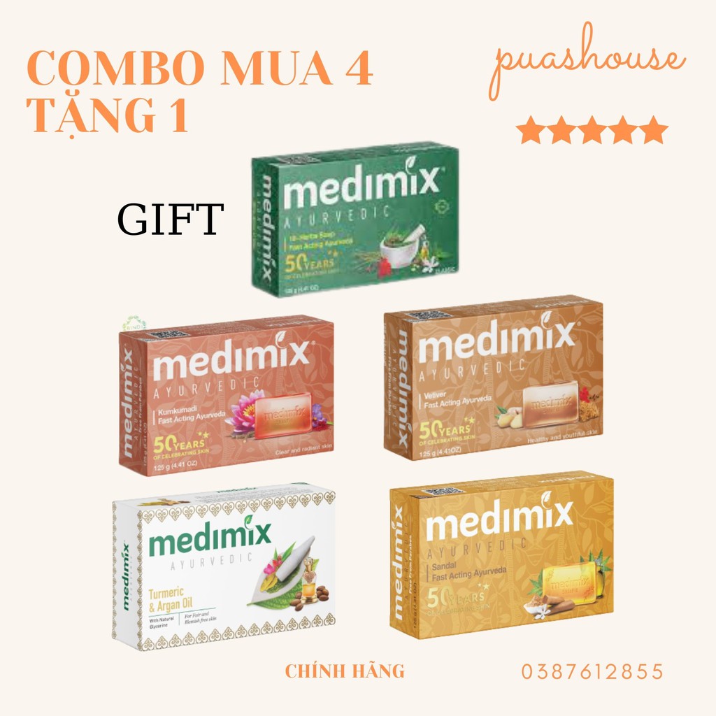 Combo tiết kiệm mua 4 tặng 1 bánh xà phòng thảo dược medimix 18 herbs 125g ấn độ