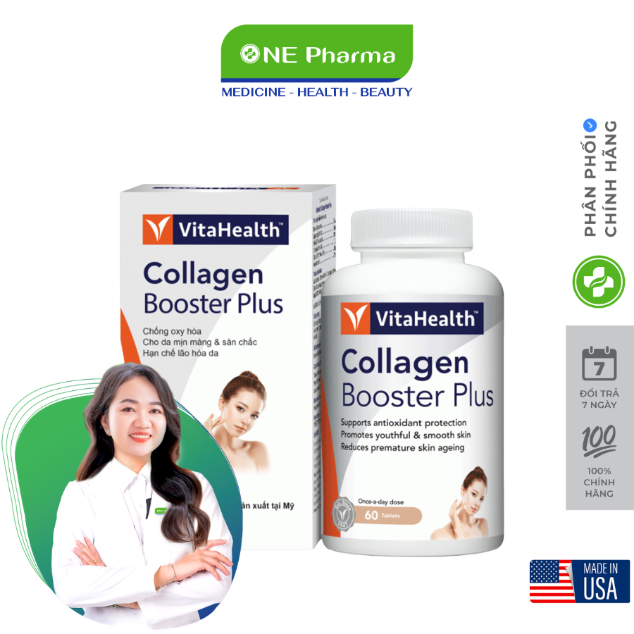 Viên Uống VitaHealth Booster Plus Collagen Giúp Đẹp Da, Chống Lão Hóa - 60 Viên