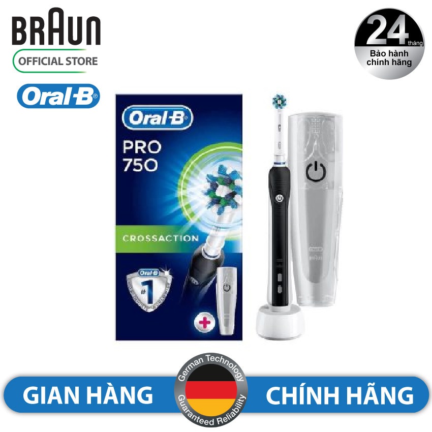 Bàn chải đánh răng điện Oral-B Pro750 D16.513.UX, bàn chải điện thông minh làm sạch từng kẽ răng gấp 2 lần, có chế độ hẹn giờ tiện dụng, an toàn cho người sử dụng