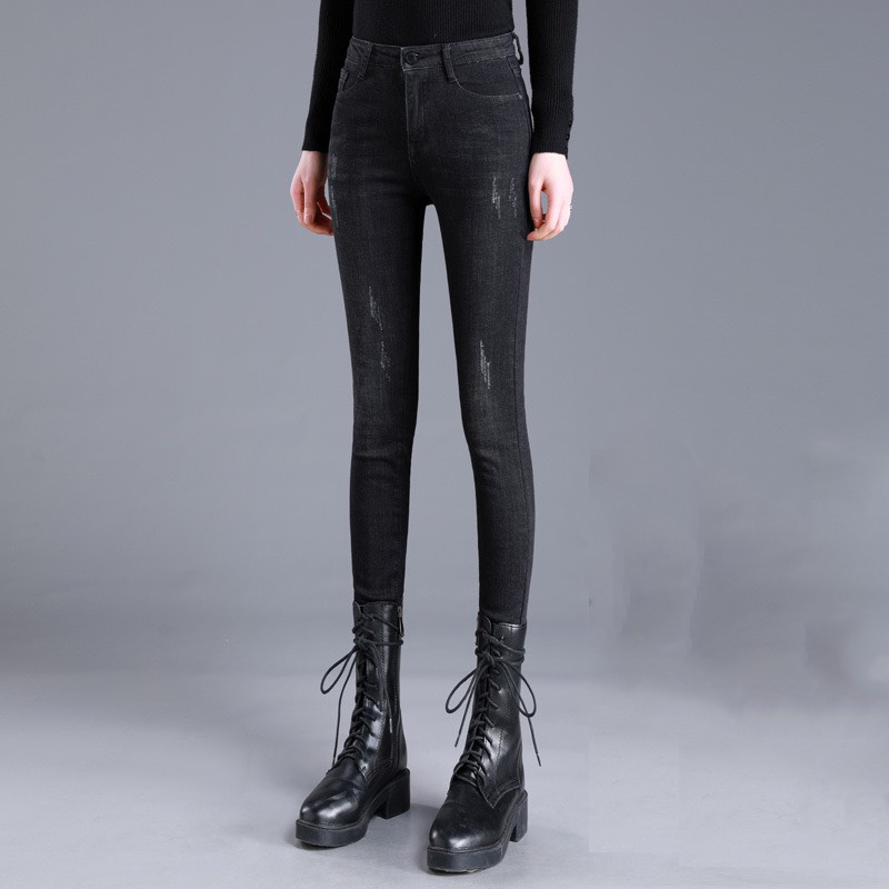 Quần jean nữ cạp cao skinny quần bò nữ lưng cao co giãn lai tua xước nhẹ size 40-65kg