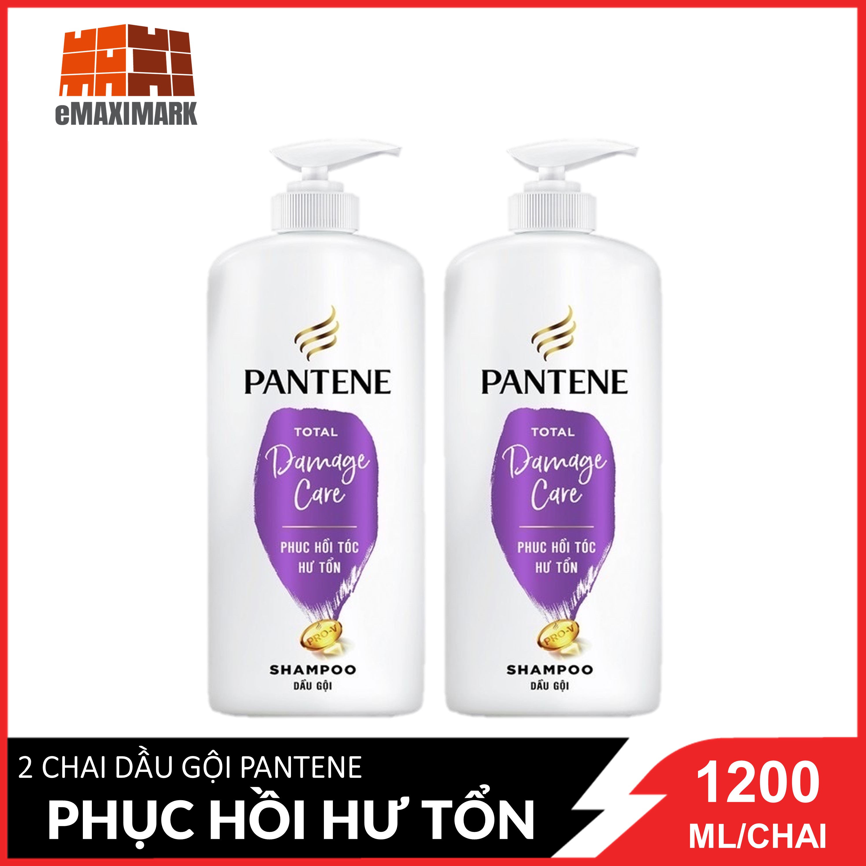 Combo 2 Dầu Gội Pantene Phục Hồi Hư Tổn (Tím) Chai 1200ML