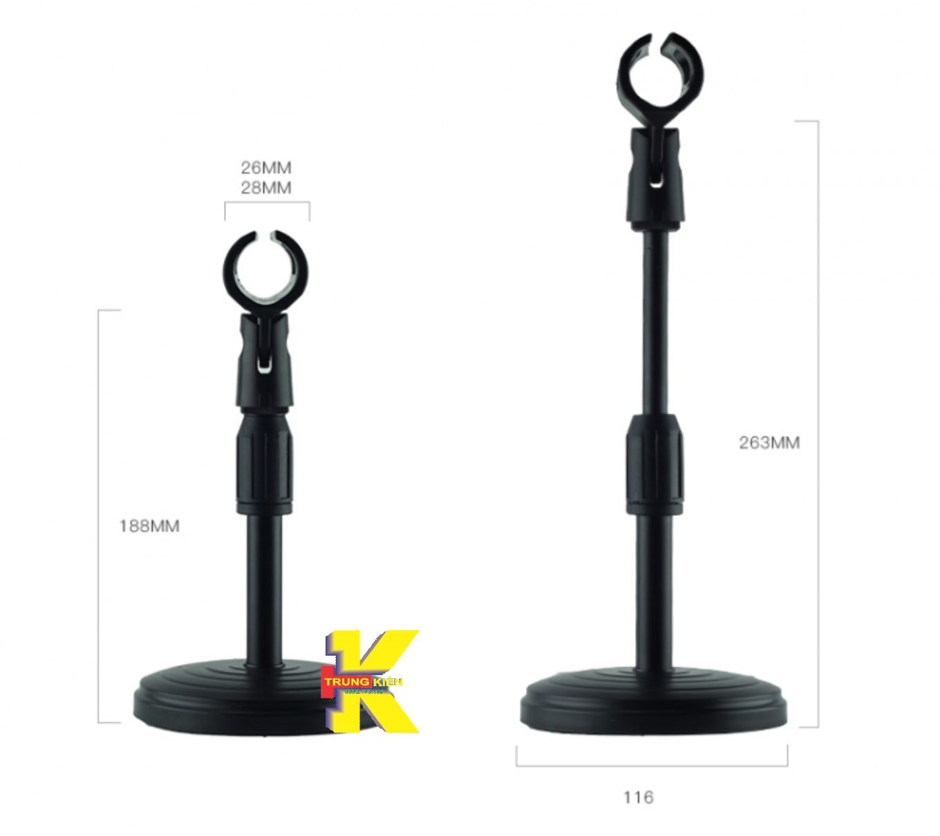 Chân đế đứng kẹp micro phỏng vấn, hát live stream... để bàn.