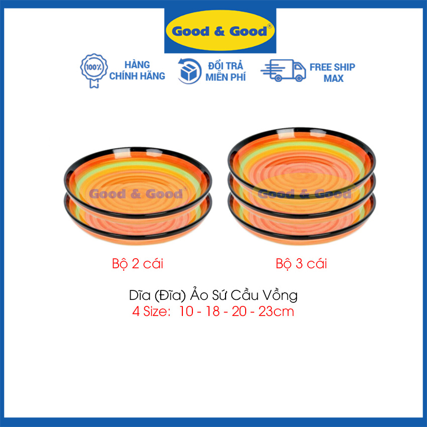 Bộ 2 và 3 đĩa dĩa sứ cầu vồng good & good 10 18 20 22 cm kiểu dáng hiện đại bộ 3 dĩa sứ cầu vồng đẹp cao cấp sang trọng