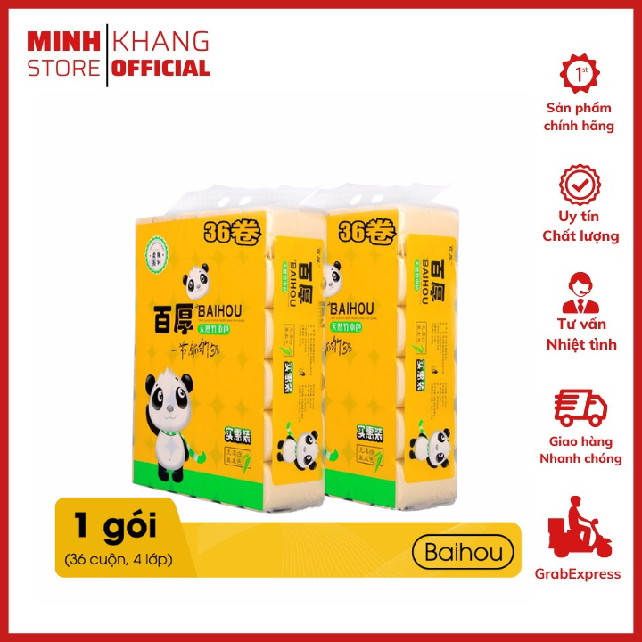 Giấy vệ sinh gấu trúc BAIHOU 36 CUỘN không chất tẩy trắng, đảm bảo chất lượng.