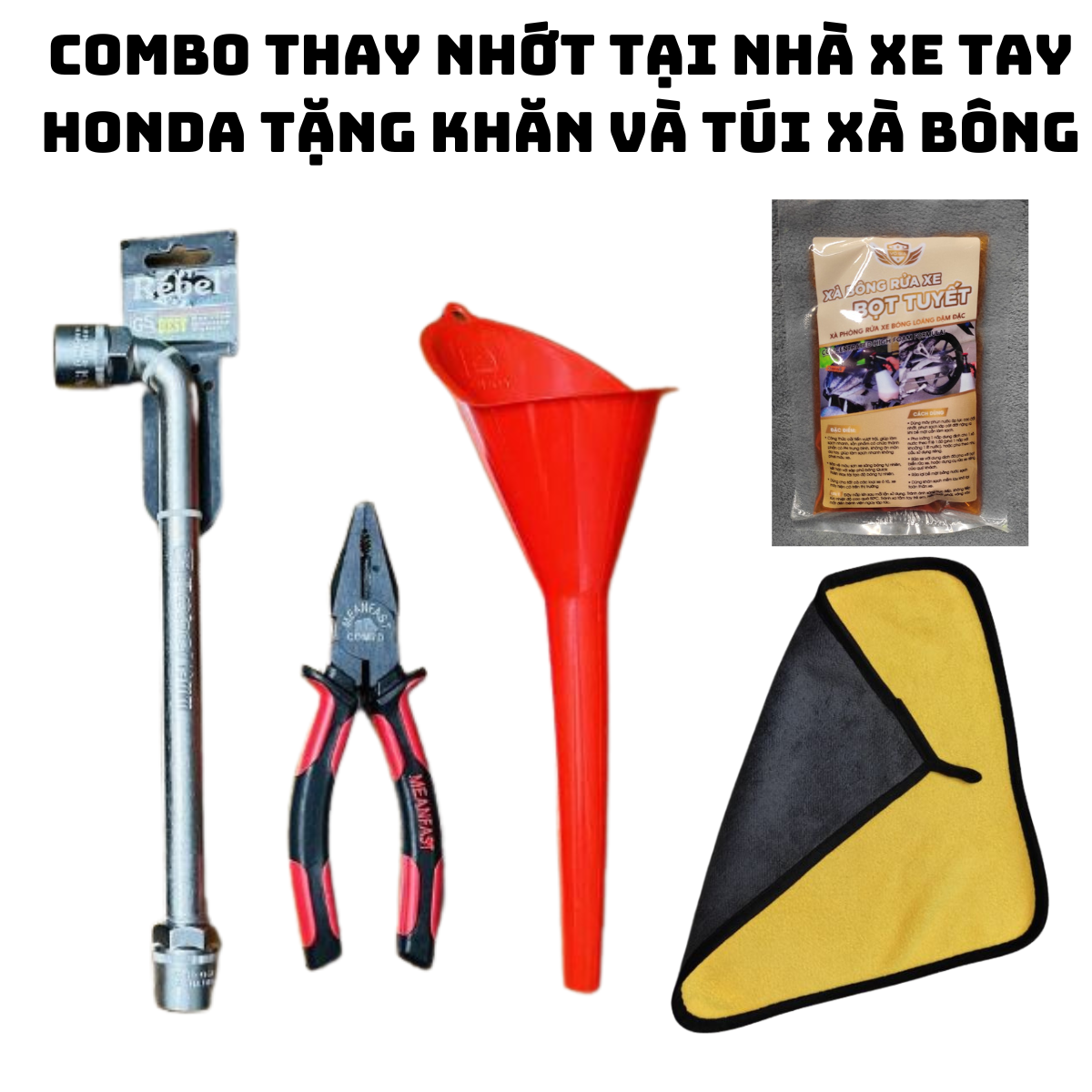 Dụng cụ thay nhớt xe máy tại nhà có tặng kèm khăn và xà bông túi