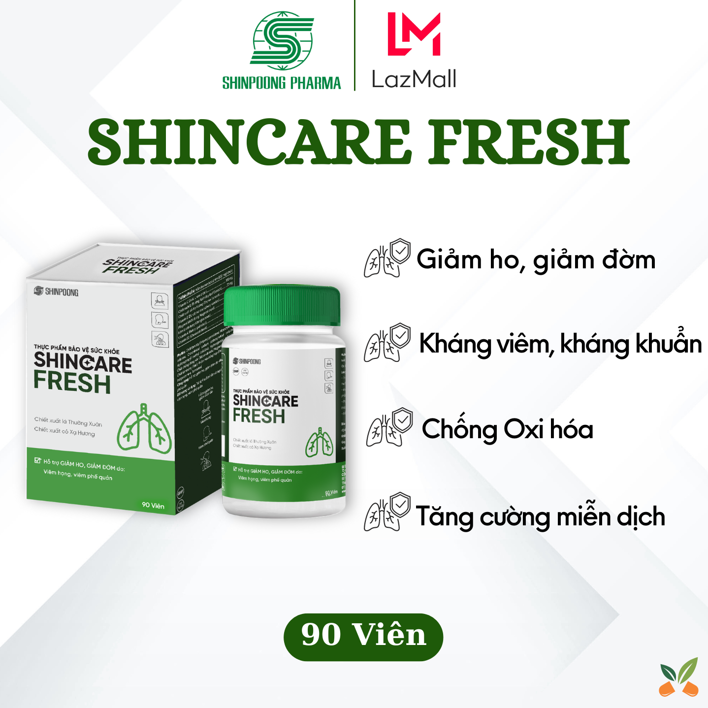 Viên Uống SHINCARE FRESH Hỗ Trợ Giảm Ho, Giảm Đờm Do Viêm Họng, Viêm Phế Quản - SHINPOONG (90Viên)