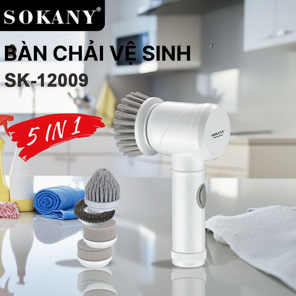  Máy cọ rửa nhà bếp cầm tay đa năng 5in1 Sokany SK12009 dụng cụ cọ rửa nhà bếp bồn rửa mặt đánh giày có sạc pin 