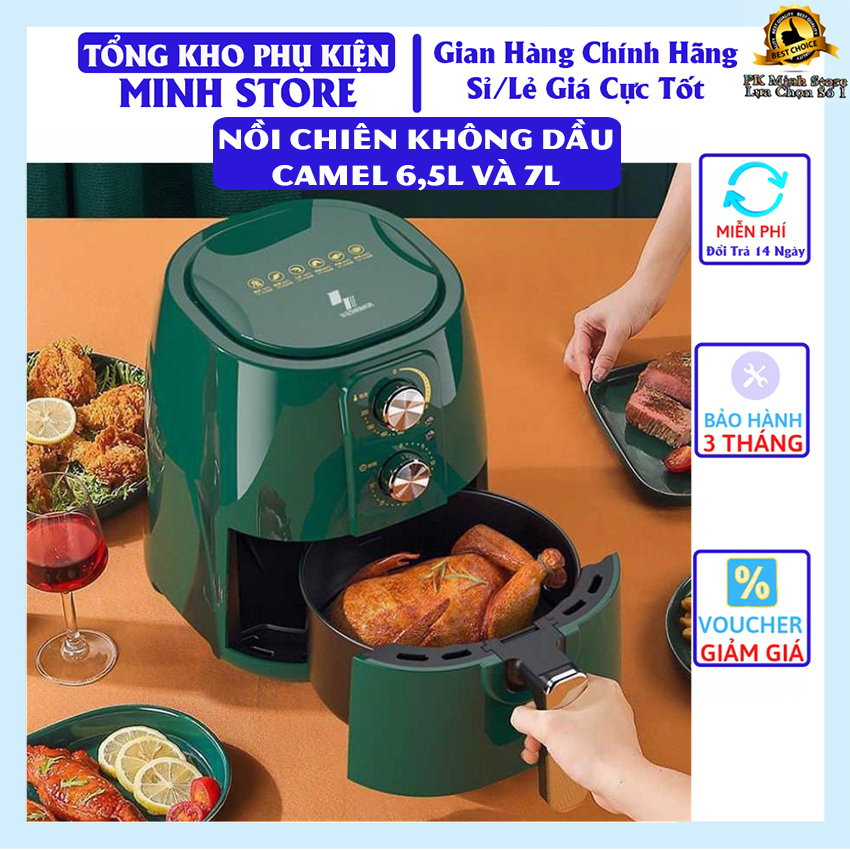 {Tặng quà tự chọn} Nồi chiên không dầu Camel 6,5L và 7L, công suất 1350W, cảm ứng thông minh, đổi mới với công nghệ Rapid Air, làm nóng tối ưu không mùi, đa năng, hiện đại