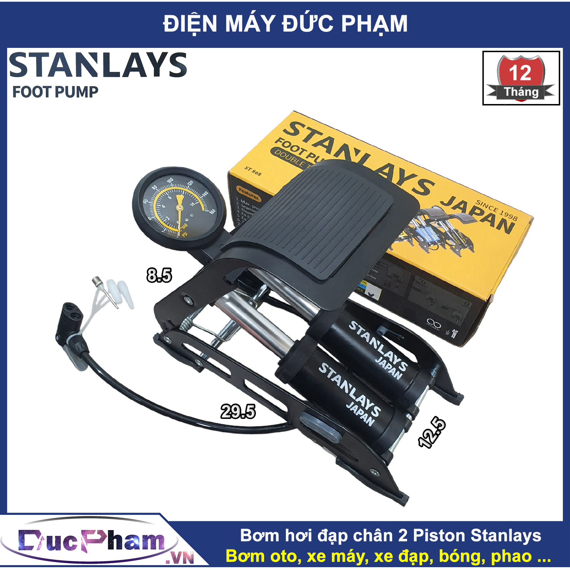 Bơm hơi đạp chân 2 Piston STANLAYS KIRITO | Bơm oto, xe máy, xe đạp, bơm bóng, bơm phao | Bơm 2 ống bơm, 2 Xilanh, Bơm 1 piston