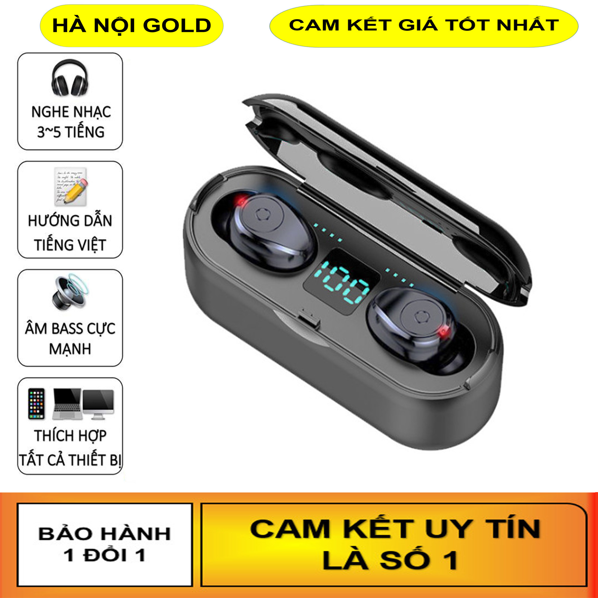 Tai Nghe Bluetooth 5.0, Tai Nghe Bluetooth Không Dây 5.0, Tai Nghe Amoi F9 LED,  Tai Nghe Amoi F9 LED 2000mAh, Điều Khiển Cảm Ứng, Màn Led Báo Pin, Chống Nước, Âm Thanh HiFi TWS True Siêu Bass, Siêu Trầm micro HD Tương Thích Với Mọi Dòng Smart Phone
