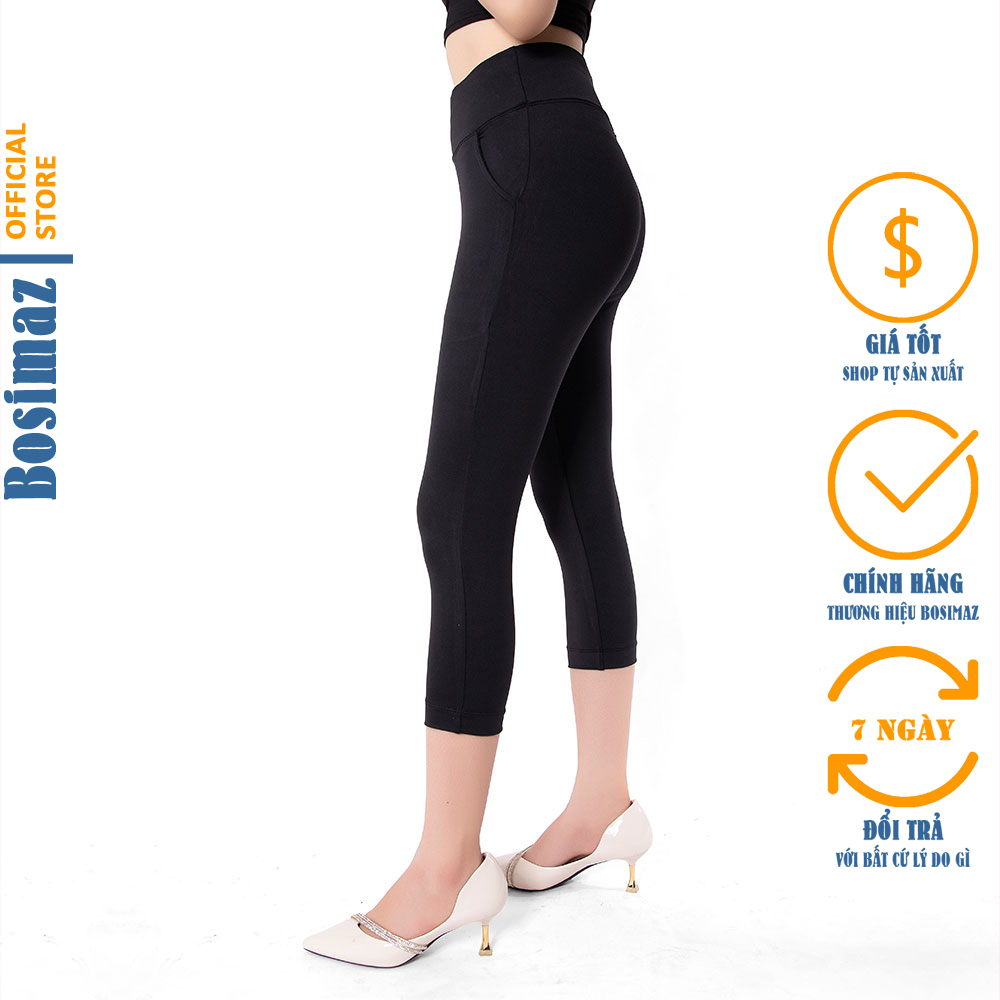 Quần Legging Nữ Bosimaz MS361 lửng túi trước màu đen cao cấp thun co giãn 4 chiều vải đẹp dày thoáng mát không xù lông.