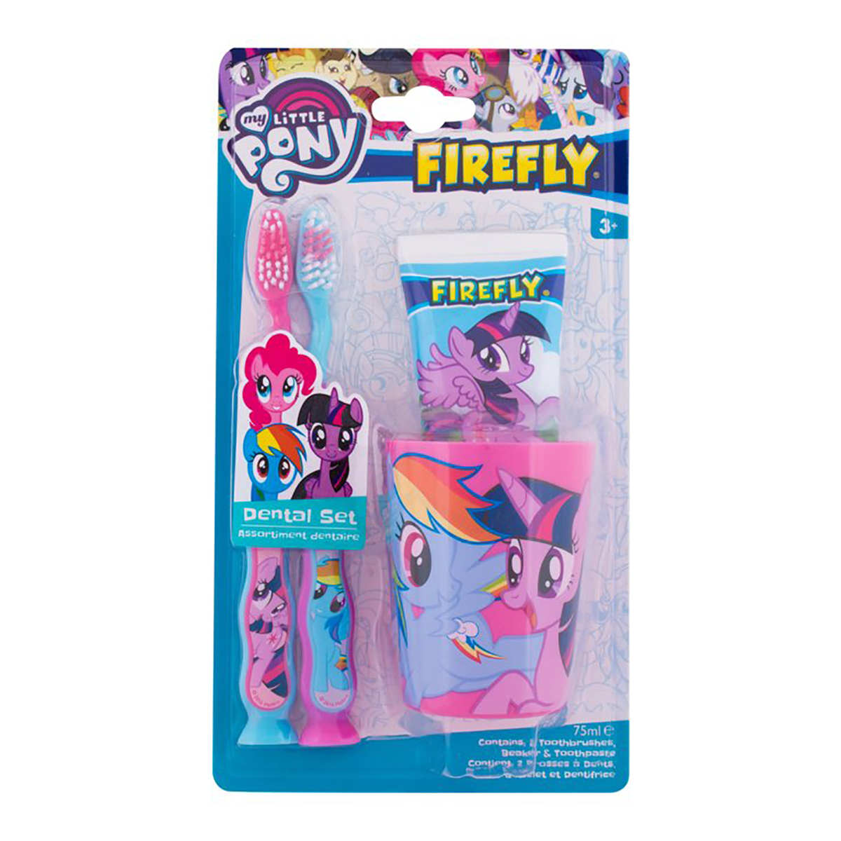 Bàn chải kem đánh răng dễ thương cho bé  FIREFLY My Little Pony 3+ (Set gồm có: Bàn chải 2c + Kem đánh răng 75ml + ly súc miệng) giúp bé trải nghiệm niềm vui khi đánh răng với những chú ngựa con My Little Pony yêu thích RMTE001S